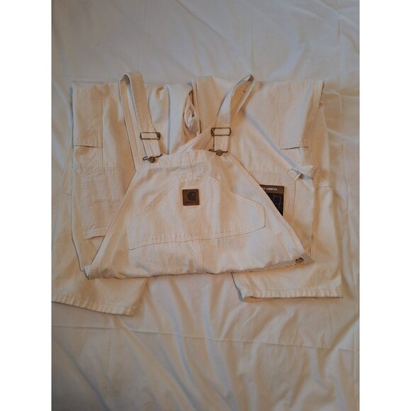 Carhartt Men's Washed Drill Carpenter Bib Overall and Unlined R34 NAT 42x30